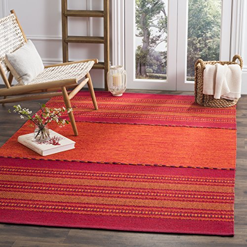 SAFAVIEH Montauk Collection Accent Rug - 3' x 5', Orange & Red, Handmade Flat Weave Cotton, Ideal for High Traffic Areas in Entryway, Living Room, Bedroom (MTK215A)