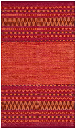 SAFAVIEH Montauk Collection Accent Rug - 3' x 5', Orange & Red, Handmade Flat Weave Cotton, Ideal for High Traffic Areas in Entryway, Living Room, Bedroom (MTK215A)