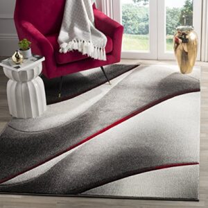 safavieh hollywood collection accent rug - 2'7" x 5', grey & red, mid-century modern design, non-shedding & easy care, ideal for high traffic areas in entryway, living room, bedroom (hlw712k)