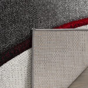 SAFAVIEH Hollywood Collection Accent Rug - 2'7" x 5', Grey & Red, Mid-Century Modern Design, Non-Shedding & Easy Care, Ideal for High Traffic Areas in Entryway, Living Room, Bedroom (HLW712K)