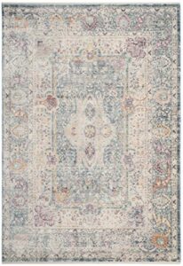 safavieh illusion collection accent rug - 4' x 6', teal & cream, vintage distressed viscose design, ideal for high traffic areas in entryway, living room, bedroom (ill704k)