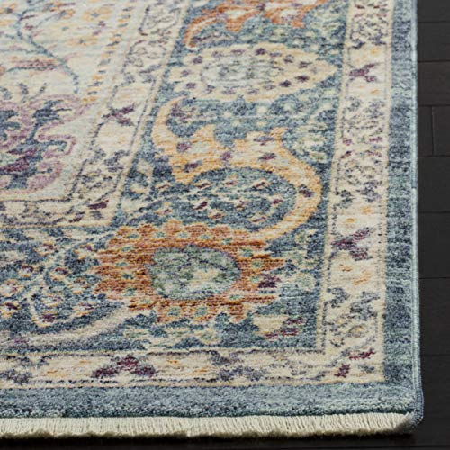 SAFAVIEH Illusion Collection Accent Rug - 4' x 6', Teal & Cream, Vintage Distressed Viscose Design, Ideal for High Traffic Areas in Entryway, Living Room, Bedroom (ILL704K)