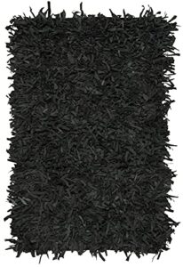 safavieh leather shag collection accent rug - 3' x 5', black, hand-knotted modern leather, ideal for high traffic areas in entryway, living room, bedroom (lsg601a)
