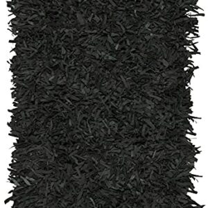 SAFAVIEH Leather Shag Collection Accent Rug - 3' x 5', Black, Hand-Knotted Modern Leather, Ideal for High Traffic Areas in Entryway, Living Room, Bedroom (LSG601A)