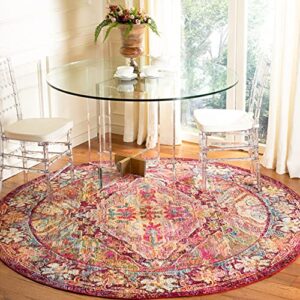 safavieh crystal collection area rug - 7' round, fuchsia & light blue, boho chic oriental distressed design, non-shedding & easy care, ideal for high traffic areas in living room, bedroom (crs516b)