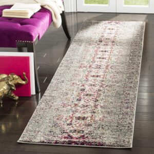 safavieh monaco collection runner rug - 2'2" x 8', grey & ivory, modern boho abstract distressed design, non-shedding & easy care, ideal for high traffic areas in living room, bedroom (mnc209t)
