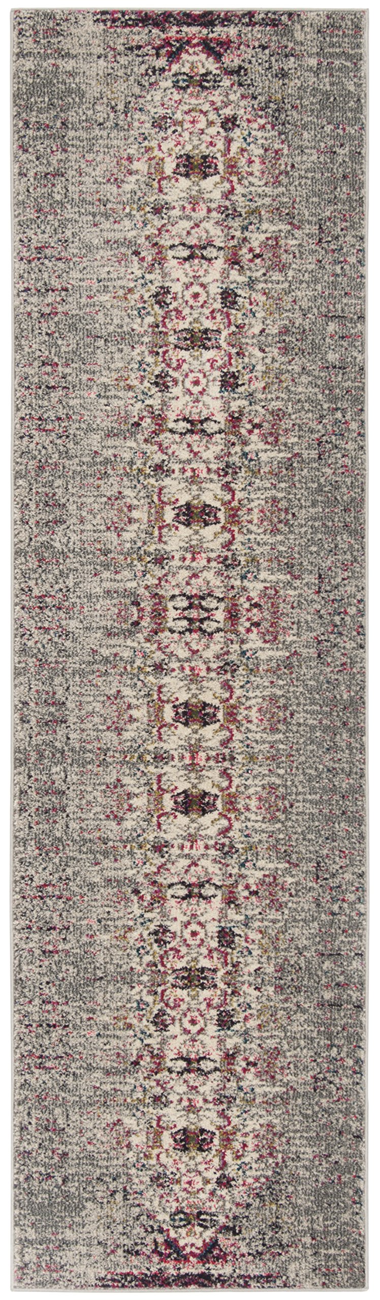 SAFAVIEH Monaco Collection Runner Rug - 2'2" x 8', Grey & Ivory, Modern Boho Abstract Distressed Design, Non-Shedding & Easy Care, Ideal for High Traffic Areas in Living Room, Bedroom (MNC209T)