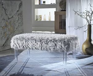iconic home trento modern contemporary faux fur acrylic leg bench, grey