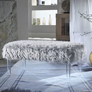 Iconic Home Trento Modern Contemporary Faux Fur Acrylic Leg Bench, Grey