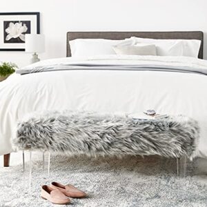 Iconic Home Trento Modern Contemporary Faux Fur Acrylic Leg Bench, Grey