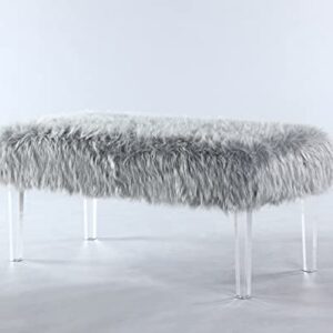 Iconic Home Trento Modern Contemporary Faux Fur Acrylic Leg Bench, Grey