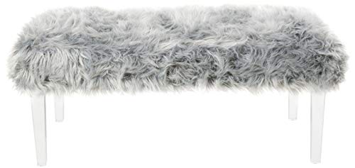 Iconic Home Trento Modern Contemporary Faux Fur Acrylic Leg Bench, Grey