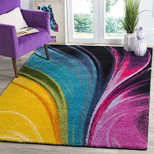 SAFAVIEH Fiesta Shag Collection 8' x 10' Multi FSG372M Modern Abstract Non-Shedding Living Room Bedroom Dining Room Entryway Kids Area Rug