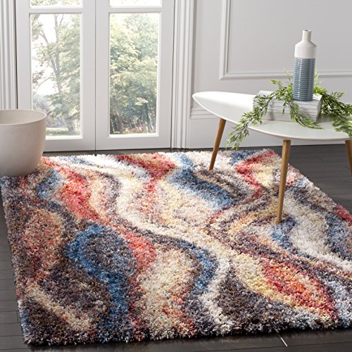 SAFAVIEH Gypsy Shag Collection 6' x 9' Rust / Blue GYP523C Abstract Non-Shedding Living Room Bedroom Dining Room Entryway Plush 2-inch Thick Area Rug