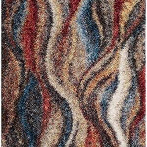 SAFAVIEH Gypsy Shag Collection 6' x 9' Rust / Blue GYP523C Abstract Non-Shedding Living Room Bedroom Dining Room Entryway Plush 2-inch Thick Area Rug
