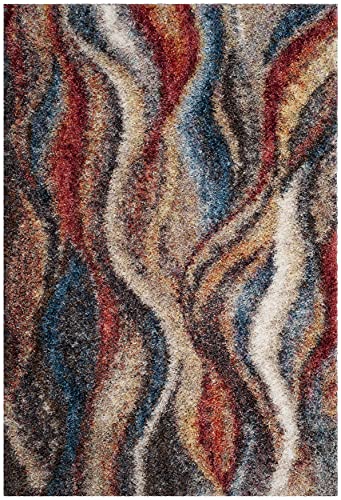 SAFAVIEH Gypsy Shag Collection 6' x 9' Rust / Blue GYP523C Abstract Non-Shedding Living Room Bedroom Dining Room Entryway Plush 2-inch Thick Area Rug