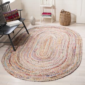 safavieh cape cod collection area rug - 3' x 5' oval, beige & multi, handmade boho braided jute & cotton, ideal for high traffic areas in living room, bedroom (cap202b)