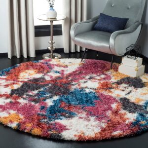 SAFAVIEH Gypsy Shag Collection 6' x 9' Ivory/Blue GYP521B Abstract Non-Shedding Living Room Bedroom Dining Room Entryway Plush 2-inch Thick Area Rug