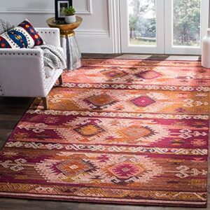 safavieh canyon collection area rug - 5' x 8', pink & red, handmade boho southwestern tribal wool, ideal for high traffic areas in living room, bedroom (cny108a)