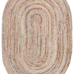 SAFAVIEH Cape Cod Collection Area Rug - 3' x 5' Oval, Beige & Multi, Handmade Boho Braided Jute & Cotton, Ideal for High Traffic Areas in Living Room, Bedroom (CAP202B)