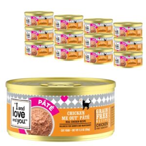 "i and love and you" naked essentials canned wet cat food, chicken me out pâté, chicken recipe, grain free, real meat, no fillers, 5.5 oz cans, pack of 12 cans