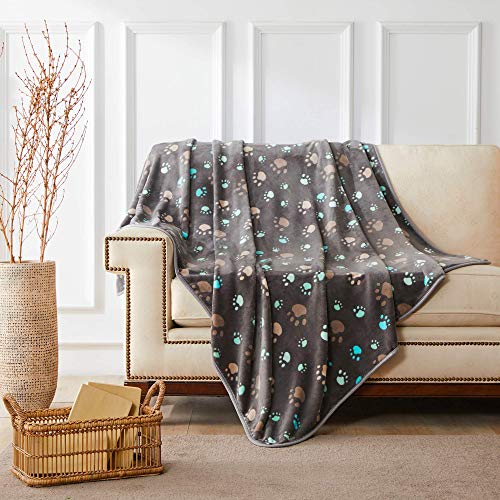 Allisandro 350 GSM-Super Soft and Premium Fuzzy Flannel Fleece Pet Dog Blanket, The Cute Print Design Washable Fluffy Blanket for Puppy Cat Kitten Indoor or Outdoor, Grey, 40 x 32 Inches