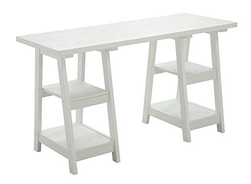 Convenience Concepts Designs2Go Double Trestle Desk with Shelves, White