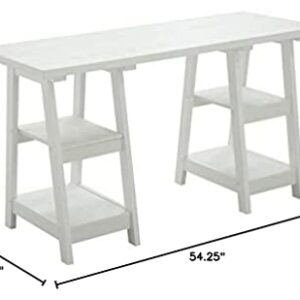 Convenience Concepts Designs2Go Double Trestle Desk with Shelves, White