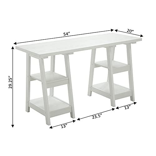 Convenience Concepts Designs2Go Double Trestle Desk with Shelves, White