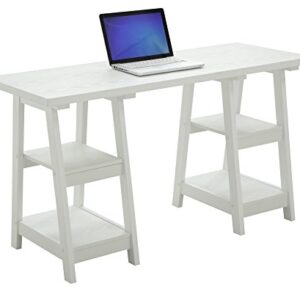 Convenience Concepts Designs2Go Double Trestle Desk with Shelves, White