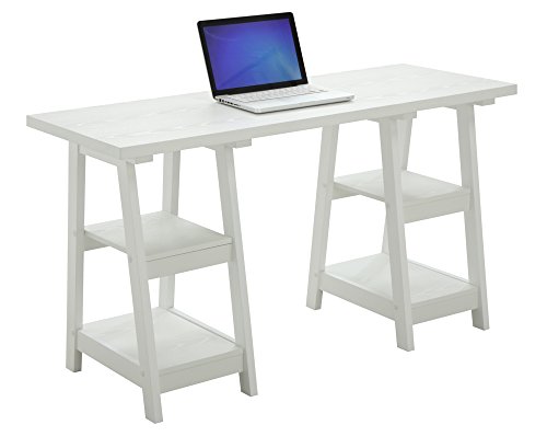 Convenience Concepts Designs2Go Double Trestle Desk with Shelves, White