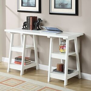 Convenience Concepts Designs2Go Double Trestle Desk with Shelves, White