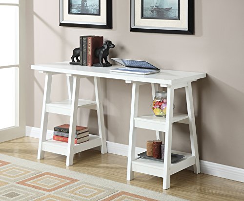 Convenience Concepts Designs2Go Double Trestle Desk with Shelves, White