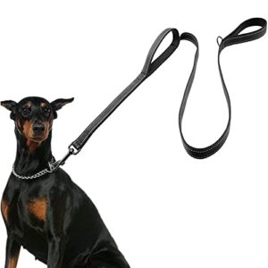 dog leash for large dogs, traffic padded 2 handles for extra control, 6 ft long with reflective stitch for night walking black