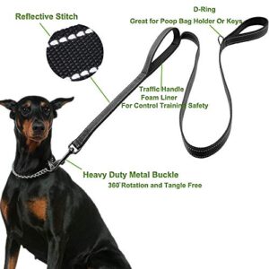 Dog Leash for Large Dogs, Traffic Padded 2 Handles for Extra Control, 6 FT Long with Reflective Stitch for Night Walking Black