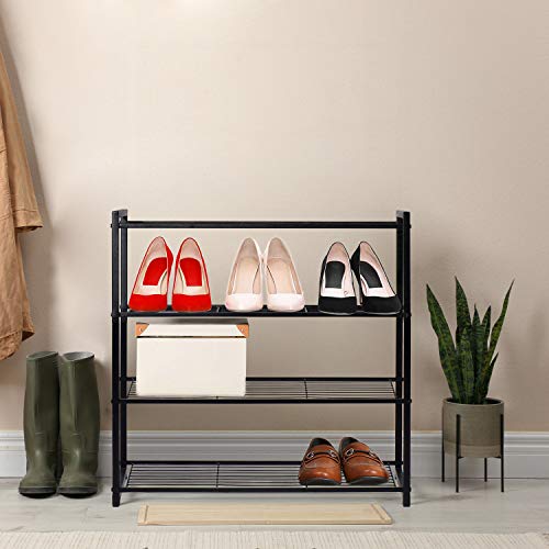 Titan Mall Shoe Organizer Free Standing Shoe Rack 4-Tier Shoe Rack Black Metal Shoe Rack 25 Inch Wide Shoe Tower Shelf Storage