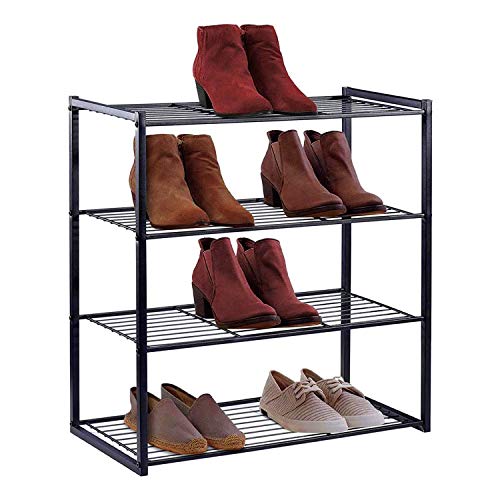 Titan Mall Shoe Organizer Free Standing Shoe Rack 4-Tier Shoe Rack Black Metal Shoe Rack 25 Inch Wide Shoe Tower Shelf Storage