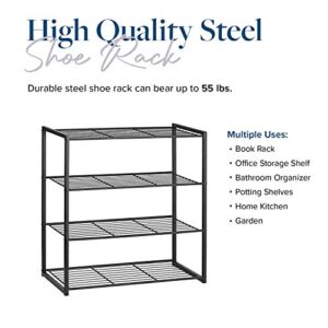 Titan Mall Shoe Organizer Free Standing Shoe Rack 4-Tier Shoe Rack Black Metal Shoe Rack 25 Inch Wide Shoe Tower Shelf Storage