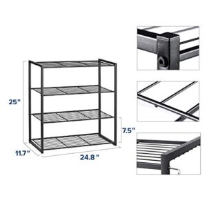 Titan Mall Shoe Organizer Free Standing Shoe Rack 4-Tier Shoe Rack Black Metal Shoe Rack 25 Inch Wide Shoe Tower Shelf Storage