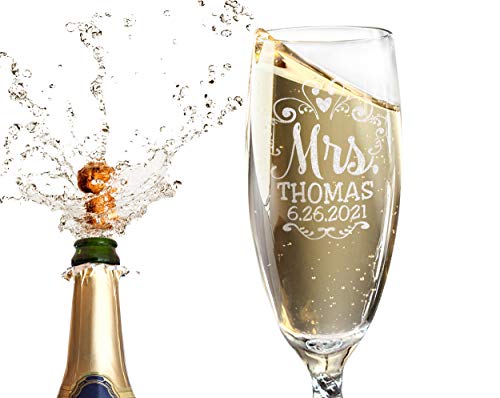 Mr Mrs Wedding Reception Celebration Twisty Stem Champagne Glasses Set of 2 Couples Newlywed Married Groom Bride Husband Wife Anniversary Engraved CLEAR Flute Glass Favors (Personalized)