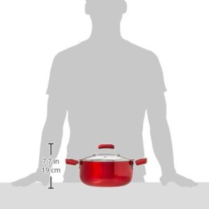 IMUSA USA 4.9Qt Ruby Red Nonstick Dutch Oven with Glass Lid and Soft Touch Handles, 5 Quarts