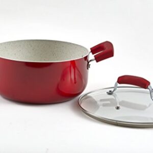 IMUSA USA 4.9Qt Ruby Red Nonstick Dutch Oven with Glass Lid and Soft Touch Handles, 5 Quarts