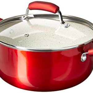 IMUSA USA 4.9Qt Ruby Red Nonstick Dutch Oven with Glass Lid and Soft Touch Handles, 5 Quarts