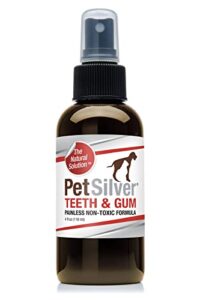 petsilver teeth & gum spray for dogs & cats, eliminate bad breath, natural pet dental care solution, targets tartar & plaque, clean teeth without brushing, easy to apply, chelated silver, 4 fl oz