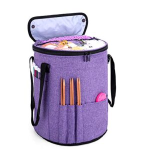 Teamoy Knitting Tote Bag, Yarn Storage Crochet Bag Organizer for Knitting Needles, Yarn, Unfinished Projects, Crochet Hooks, and Other Supplies, Purple