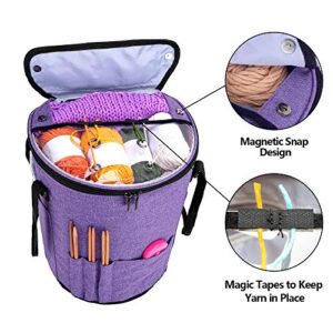 Teamoy Knitting Tote Bag, Yarn Storage Crochet Bag Organizer for Knitting Needles, Yarn, Unfinished Projects, Crochet Hooks, and Other Supplies, Purple