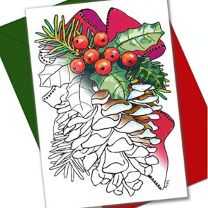 Art Eclect Christmas Coloring Cards for Adults, 12 Cards with 12 Unique Designs, 6 Red and 6 Green Envelopes Included (Christmas B1)