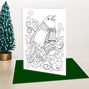 Art Eclect Christmas Coloring Cards for Adults, 12 Cards with 12 Unique Designs, 6 Red and 6 Green Envelopes Included (Christmas B1)