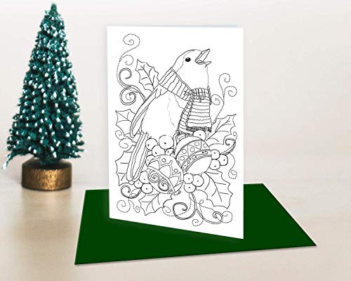 Art Eclect Christmas Coloring Cards for Adults, 12 Cards with 12 Unique Designs, 6 Red and 6 Green Envelopes Included (Christmas B1)