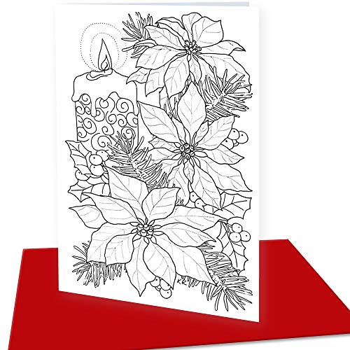 Art Eclect Christmas Coloring Cards for Adults, 12 Cards with 12 Unique Designs, 6 Red and 6 Green Envelopes Included (Christmas B1)